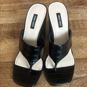 Nine West Black Croc-Embossed Mules